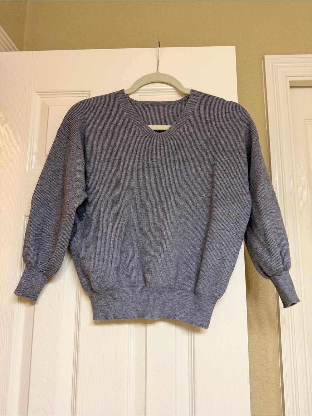 V-Neck Knit Sweater in Heather Gray